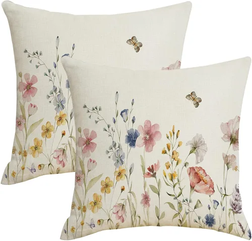 Miniatura 14 de AWJTNCQ Juego de 2 fundas de almohada florales de primavera de 18 x 18 pulgadas, fundas de almohada cuadradas decorativas de lino floral de verano