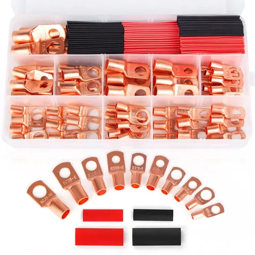 Miniatura 9 de Lengüetas de alambre de cobre, conectores de terminal, utilizadas en cable AWG12 10 8 6 4 2, juego termorretráctil, ojales de cobre desnudo