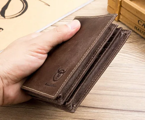Miniatura 4 de BULLCAPTAIN Cartera de cuero genuino para hombres con bloqueo RFID billeteras de identificación con ventana de crédito titular de la tarjeta