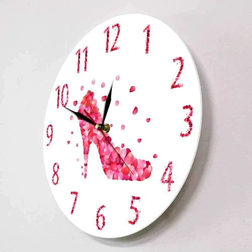 Miniatura 3 de The Geeky Days Reloj de pared con estampado de pétalos de rosa rosa con tacón alto y silencioso, arte de pared para mujer, dormitorio, femenino
