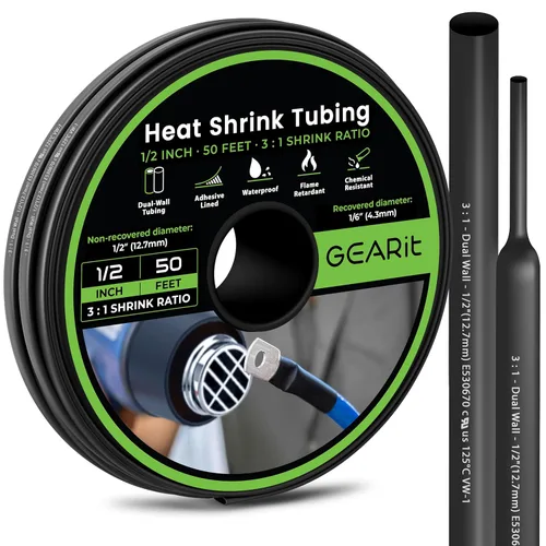 Miniatura 12 de GEARit Tubo termorretráctil de 1 pulgada, relación 3:1, forro adhesivo, envoltura retráctil industrial impermeable de grado marino, tubo de doble