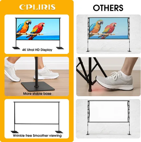 Miniatura 8 de Pantalla de proyector para exteriores con soporte, kit de proyección portátil de 120 pulgadas, 16:9 4K HD, sin arrugas, pantalla de cine