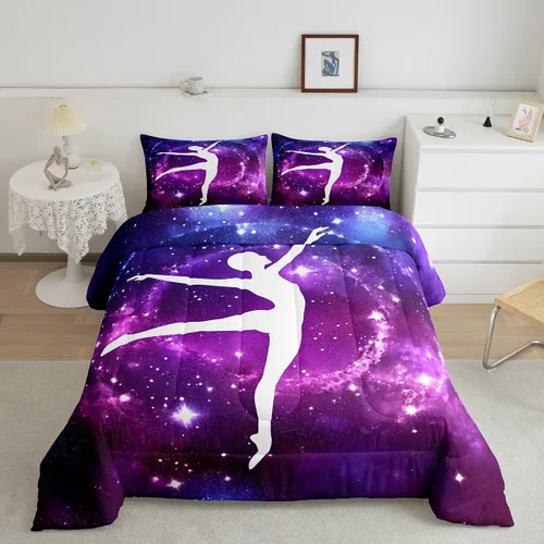 Miniatura 11 de Edredón de gimnasia tamaño individual para niñas, juegos de ropa de cama de cielo estrellado para niños y adolescentes, edredón con temática