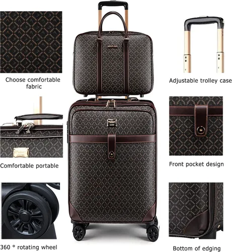 Miniatura 6 de feilario 2 Piezas Equipaje de Negocios de Cuero con Ruedas Giratorias Impermeable Maleta de Mano con Cerradura TSA - Capacidad 36-55L, Rhombus