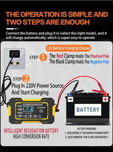 Miniatura 3 de Cargador de batería de automóvil, cargador inteligente portátil de 12 V-6A, desulfatador de batería automotriz con compensación de temperatura