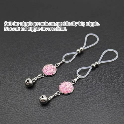 Miniatura 3 de Cadenas de joyería de pezón sin perforar, anillos de perforación de pezón de imitación, campanas, lazo de pezón de acero inoxidable