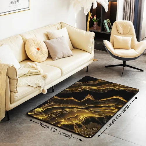 Miniatura 3 de jejeloiu Alfombra de decoración de mármol negro y dorado, alfombra para sala de estar, dormitorio, para niños, niñas, adolescentes, decoración