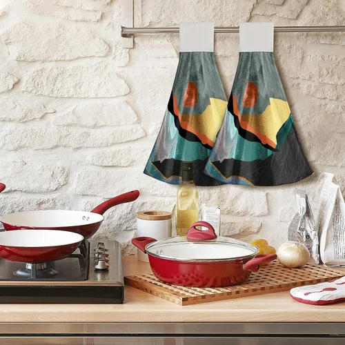 Miniatura 7 de Giwawa Sun Mountain - Toallas de cocina colgantes de 2 piezas, toallas de mano abstractas de bosque con lazo, toallas suaves para platos
