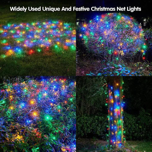 Miniatura 2 de Dirnun Red de luces LED de Navidad verde para exteriores, 160 LED de 5 x 7 pies, luz de malla de hadas impermeable para exteriores e interiores