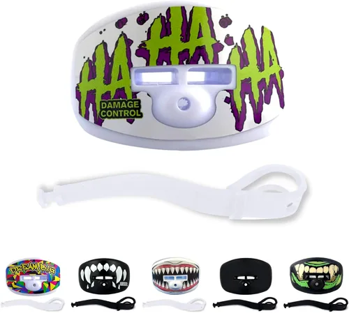 Miniatura 12 de DAMAGE CONTROL Protector Bucal Pacifier – Protector bucal de fútbol americano con correa para casco, protege los dientes, la mandíbula y la boca