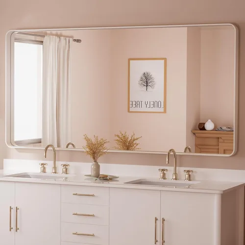 Miniatura 64 de TETOTE Espejo de marco dorado cepillado de 16 x 24 pulgadas, espejo de tocador de baño de latón dorado para pared, espejo enmarcado rectangular