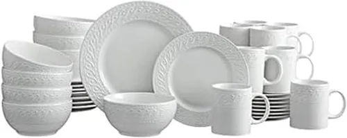 Pfaltzgraff Sylvia - Juego de vajilla de 32 piezas en color blanco, servicio para 8, platos, cuencos y tazas de gres resistente, aptos para