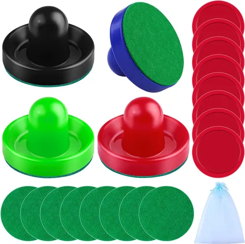 URATOT Accesorios de hockey de aire - Empujadores, discos y paletas (4 empujadores, 8 discos rojos, 8 almohadillas verdes)