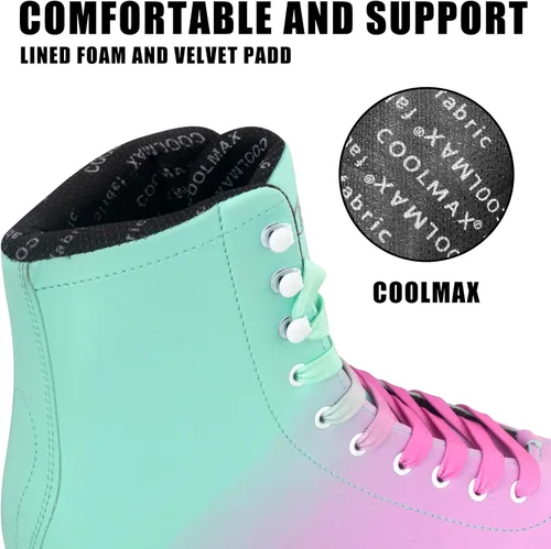 Miniatura 5 de MammyGol Classic Ice Figure Skates for Womens/Misses/Girls Lace up with Stainless Steel Blade Light Support Ice Figure Skates in Red Teal
