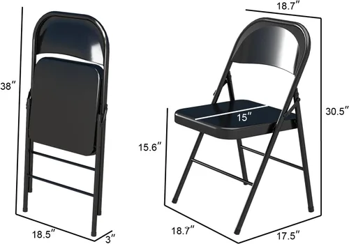 Miniatura 2 de Sillas plegables de metal con marco de acero con doble bisagra para oficina, cocina, comedor, boda, patio y jardín, sin montaje, juego de 4