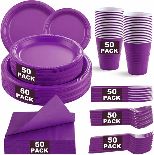 Miniatura 12 de MirthMood - 350 platos desechables negros, platos negros, suministros de plástico para fiestas, incluye 50 platos llanos, 50 platos de ensalada, 50