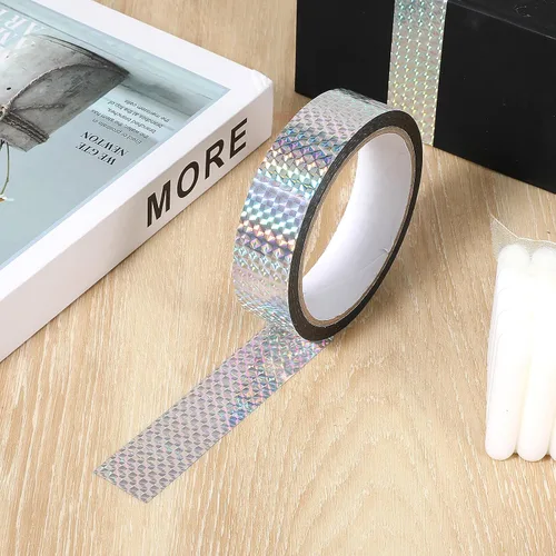Miniatura 3 de EupHHonycs 2 rollos de cinta holográfica, cinta reflectante de 1 pulgada y 54 yardas para pájaros, cinta holográfica autoadhesiva para mantener a
