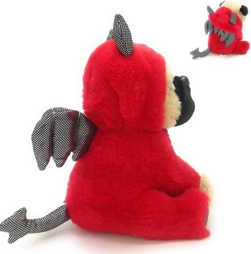 Miniatura 8 de Peluche de Pug de 10 pulgadas, juguete de peluche suave para perro con disfraz de diablo, regalo divertido para niños, novio, novia o amantes