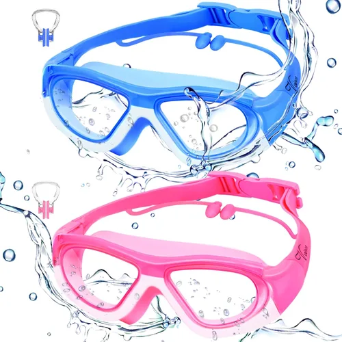 Miniatura 10 de Vvinca Gafas de natación para niños de 3 a 12 años, diseño mejorado 2024 con tapón para la oreja y la nariz, visión amplia, antivaho sin fugas