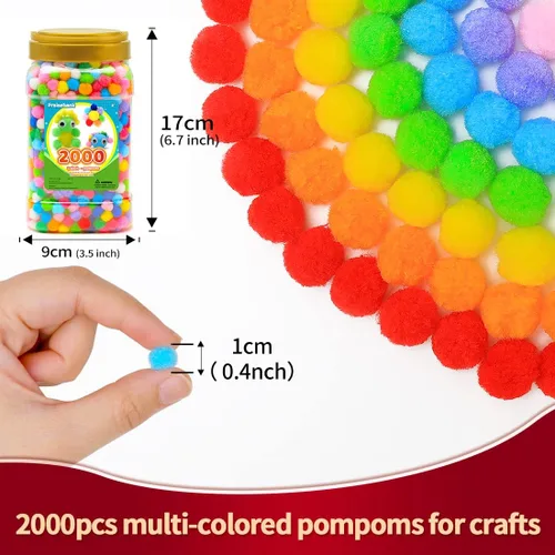 Miniatura 2 de Praisebank Pompones multicolores, 2000 piezas, 1 cm, pompones para manualidades, pompones en frasco, pompones para artesanía.
