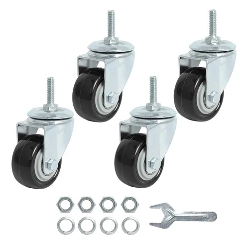 Miniatura 25 de Finnhomy Ruedas giratorias roscadas resistentes de 2 pulgadas, 1/4 pulgadas a 20 x 1 con freno, juego de 4 para estantes de alambre, ruedas lisas