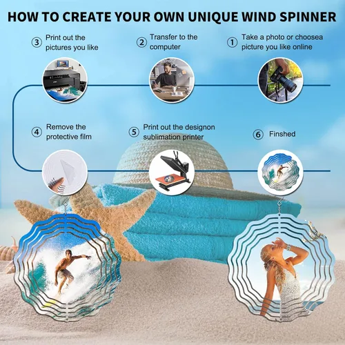 Miniatura 4 de Paquete de 10 unidades de molinillos de viento de sublimación de 8 pulgadas en blanco, escultura cinética de aluminio 3D a energía eólica, adorno