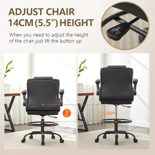 Miniatura 3 de BOSMILLER Silla de dibujo, silla de oficina alta para escritorio de pie con altura ajustable, sillas de computadora con reposapiés para el hogar