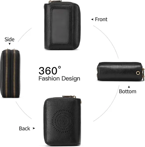 Miniatura 5 de SENDEFN Tarjetero de cuero para tarjetas de crédito, cartera pequeña para mujer, bloqueo RFID, doble cremallera con ventana de identificación