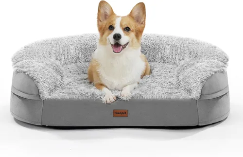 Miniatura 11 de iweepet Camas ortopédicas esponjosas para perros grandes y extragrandes, sofá cama calmante de 41 pulgadas para perros con espuma de apoyo 28D