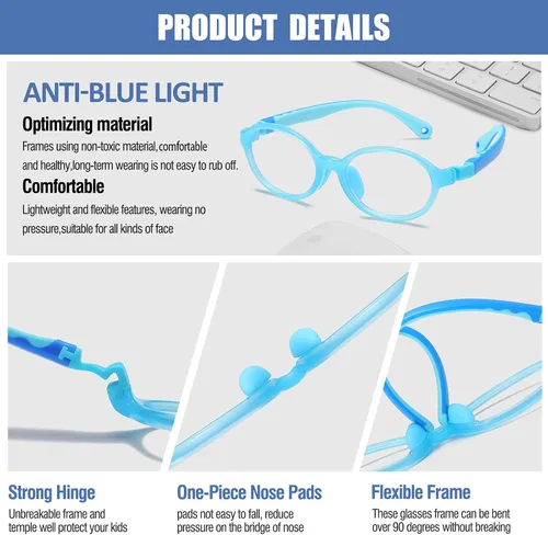 Miniatura 4 de DUCO K026 - Lentes de bloqueo de luz azul para niños y niñas, gafas de computadora para juegos de 5 a 10 años
