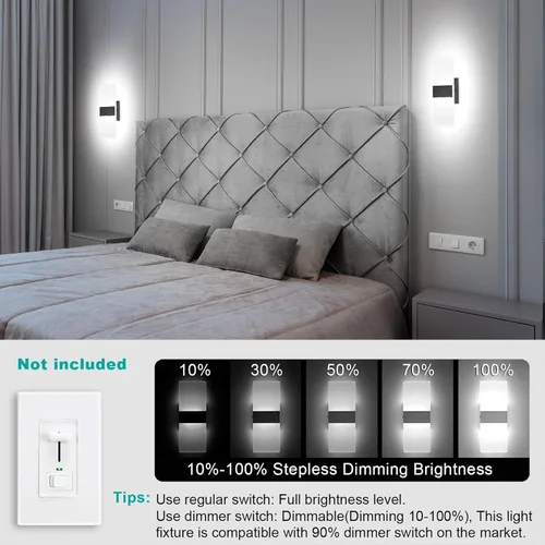 Miniatura 4 de TRLIFE Apliques de Pared LED Regulables, Aplique de Pared Moderno de 4 Temperaturas de Color 12W Luces de Pared Regulables Juego de 2 Luz Montada