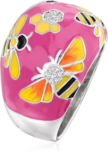 Miniatura 3 de Ross-Simons Anillo de topacio blanco y esmalte multicolor de 0.10 qt t en plata de ley