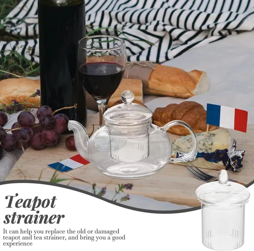 Miniatura 3 de Filtro de tetera de repuesto universal de vidrio infusor de té con tapa, colador de té, tetera de vidrio de repuesto para 20.3 fl oz