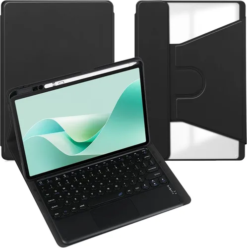 Miniatura 20 de Funda para tableta Samsung Galaxy Tab A8 de 10.5 pulgadas, teclado redondo inalámbrico desmontable Bluetooth, cubierta trasera transparente