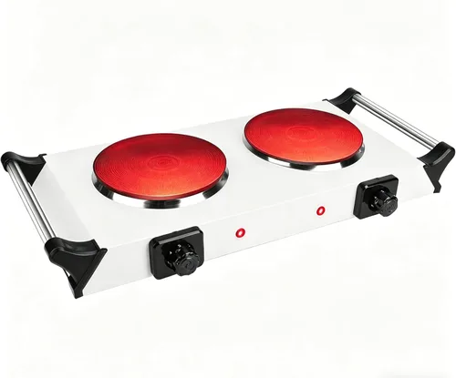 Miniatura 13 de Quemador doble de 2000 W, placa eléctrica para cocinar estufa de cocina portátil, quemador de encimera para cocina, dormitorio, control de Negro