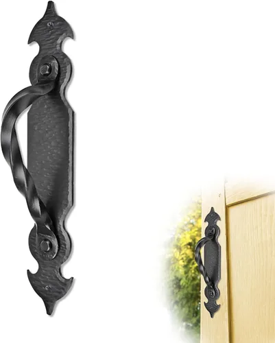 Miniatura 28 de Paquete de 2 manijas decorativas negras de 4.5 pulgadas, manija decorativa de puerta de hierro, manija de puerta de metal rústico para puertas Negro