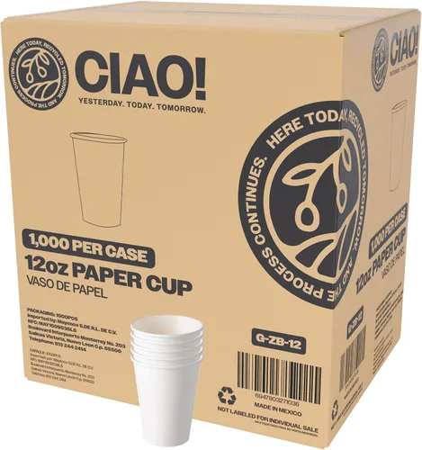 Miniatura 12 de CIAO! Vaso caliente de papel blanco de 20 onzas, desechable, 3.543 in de diámetro, 600