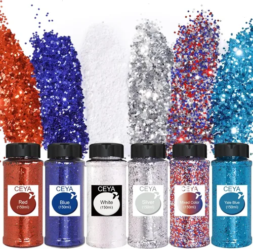 Miniatura 9 de Ceya Brillantina Mardi Gras, 6 colores, 4.23 onzas cada frasco de 1/24 pulgadas, para manualidades, para máscaras, sombreros, vasos de globo