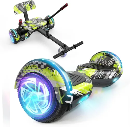 FLYING-ANT Hoverboard de 6.5" de dos ruedas con asiento de autoequilibrio, scooter eléctrico con ruedas de luz LED Flash Primrose