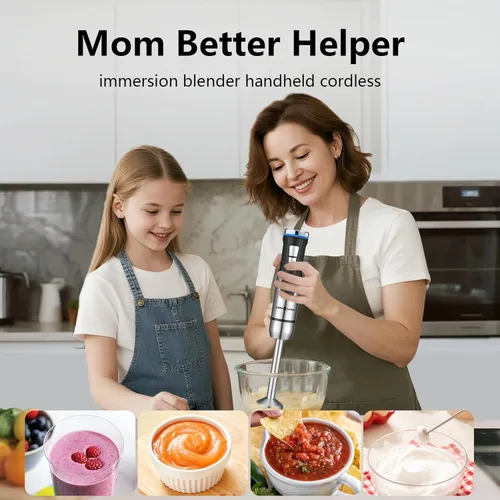 Miniatura 5 de Liebe&Lecker Batidora de inmersión inalámbrica, juego de licuadora de mano 3 en 1 con 8 velocidades, mezclador eléctrico recargable para batidos