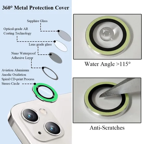 Miniatura 3 de Protector de lente de cámara luminoso brillante compatible con iPhone 13 (6.1 pulgadas)/13 Mini (5.4 pulgadas), vidrio templado ultra