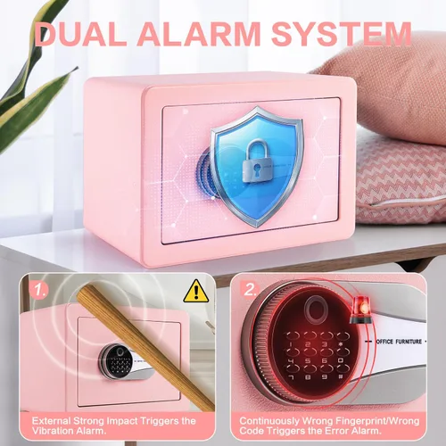 Miniatura 4 de Caja de seguridad biométrica de 0.6 pies cúbicos, caja de seguridad con huella dactilar con bolsa ignífuga, estante removible, sistema de alarma