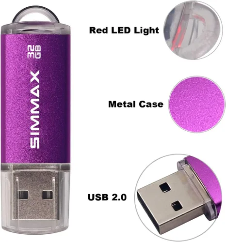 Miniatura 5 de SIMMAX Memory Stick 32GB USB 2.0 Unidades Flash Thumb Drive Pen Drive (32GB Morado)