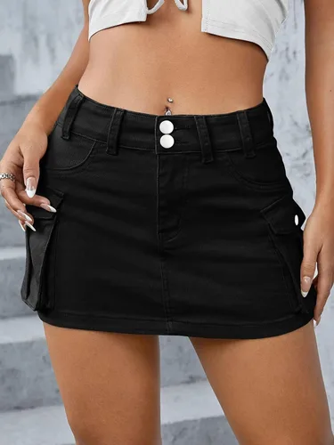 Miniatura 7 de Falda de carga de cintura baja para mujer, mini falda de mezclilla con bolsillo