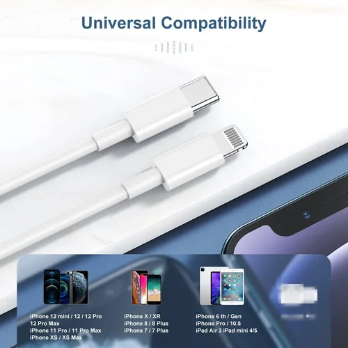 Miniatura 7 de Paquete de 2 cables de carga para iPhone 12 de 10 pies [certificado MFi], cable USB C a Lightning de 10 pies, cable Lightning a tipo C de carga