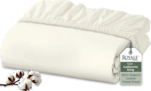Miniatura 58 de Royale Linens Sábana bajera ajustable de algodón 100% orgánico - Tejido percal - Sábanas bajeras de bolsillo profundo súper suaves - Sábana elástica
