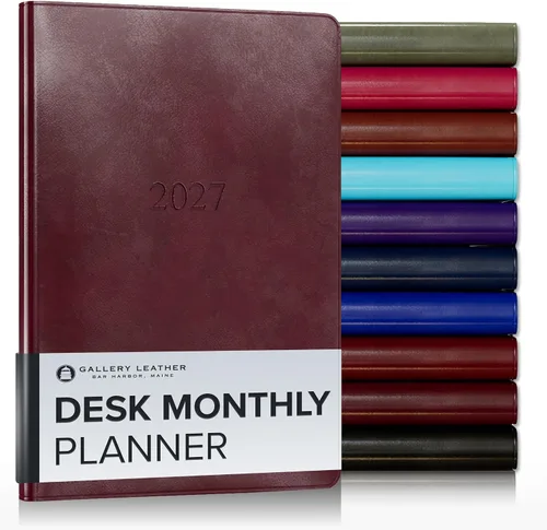 Miniatura 60 de Gallery Leather Agenda Mensual Grande 2025-2026, Elegantemente Encuadernada Planificador de Calendario y Cuaderno con Elegantes Bordes Dorados, 18