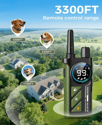 Miniatura 5 de Rojeco Collar de choque de perro 2 en 1 y collar de ladrido de perro, collar de perro remoto de 3300 pies con resistencia al agua IPX7, modos