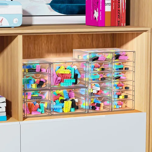 Miniatura 7 de Organizador de maquillaje acrílico con 17 cajones, paquete de 4 organizadores transparentes para mostrador de baño para paletas, cosméticos