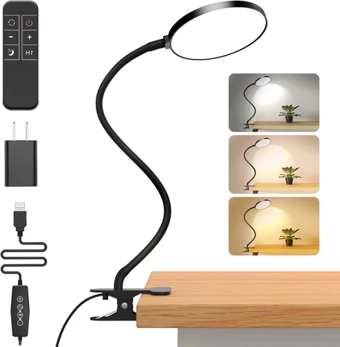 Miniatura 12 de iFalarila Luz de lectura con control remoto, lámpara de escritorio LED con clip [temporizador de 1 hora y luz nocturna] RA>95 regulable cuello